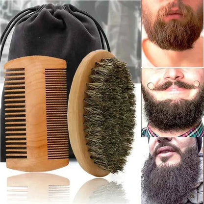 Kit de Brosse et Peigne à Barbe en Poils de Sanglier et Bois