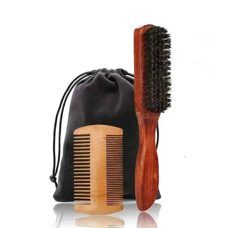 Kit de Brosse et Peigne à Barbe en Poils de Sanglier et Bois