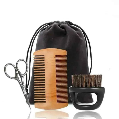 Kit de Brosse et Peigne à Barbe en Poils de Sanglier et Bois