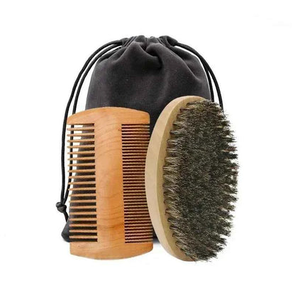 Kit de Brosse et Peigne à Barbe en Poils de Sanglier et Bois